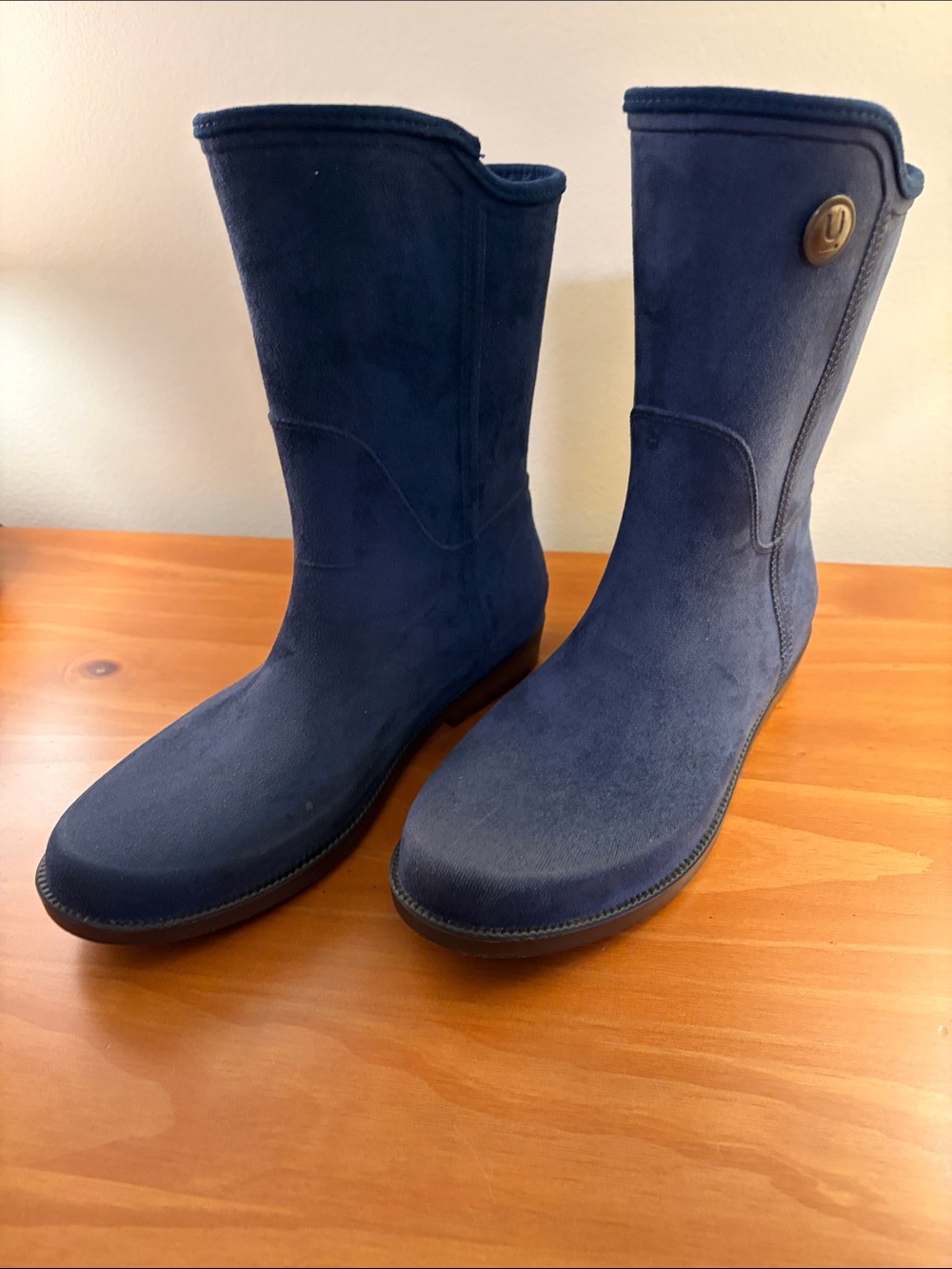 Ulan Rainy Steps Loralee Blue Women’s Faux Suede Mid-Calf Rain Boots Size 10